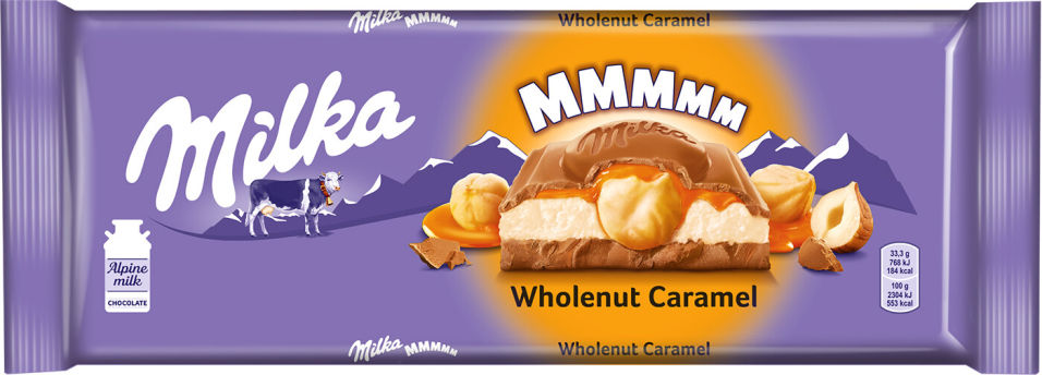 Шоколад Milka Wholenut Caramel Молочный с фундуком и карамелью 300г (упаковка 6 шт.)